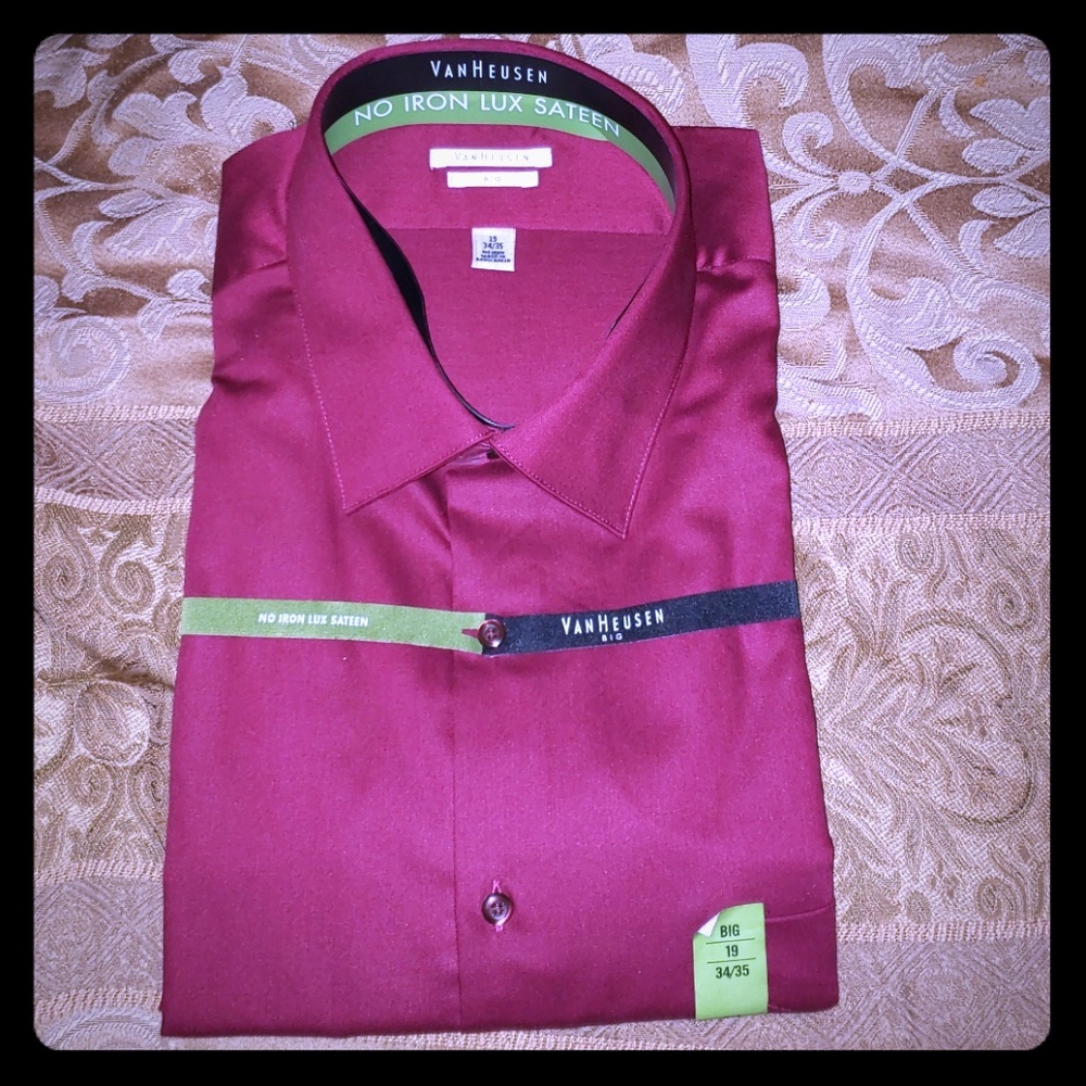 Van Heusen Men Burgundy Dress Mens Shirt